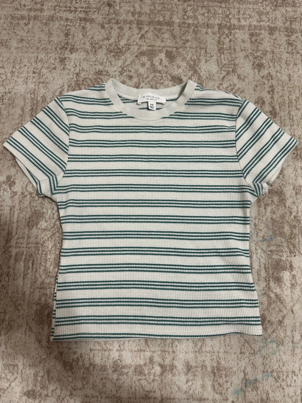 KIRNOUS Green-Striped Ribbed Crop Top - XS